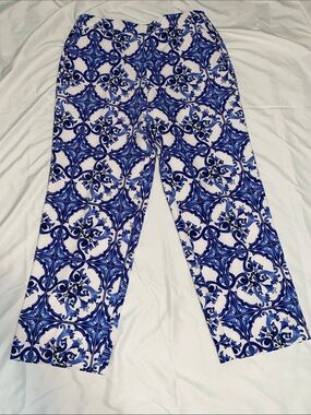 Liz Claiborne Blue and White Printed trouser mid rise pants